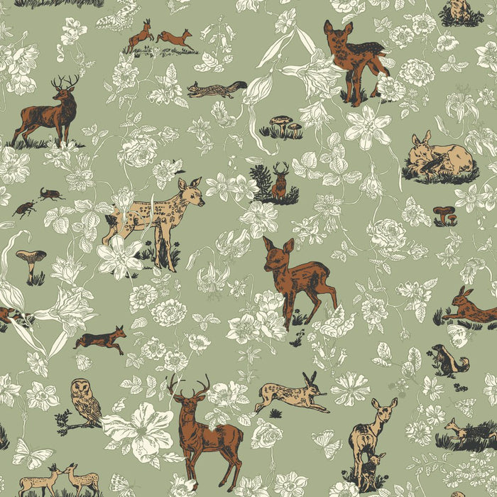 PRE - Order Nathalie Lete - Last Fall in Japan - Bambi and Flowers PWNL060.MINT - Half Yard - September 2026 - Modern Fabric Shoppe