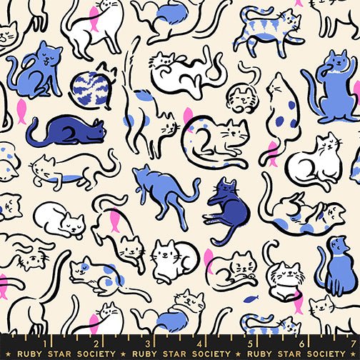 PRE-ORDER Oops All Cats by Sarah Watts- RS 2149 14 - Lindley Blue- Half Yard- May 2027 - Modern Fabric Shoppe