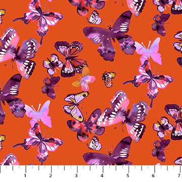 PRE - Order Painted Garden by Josephine Kimberling - Butterflies 91059 - 56 Orange - Half Yard - June 2025 - Modern Fabric Shoppe