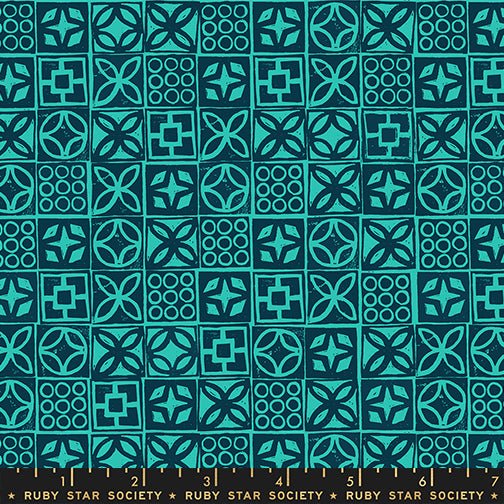PRE - ORDER Poolside Too - Collaboration by Ruby Star Society - Architectural Blocks RS 5201 16 - Peacock - Half Yard - April 2026 - Modern Fabric Shoppe