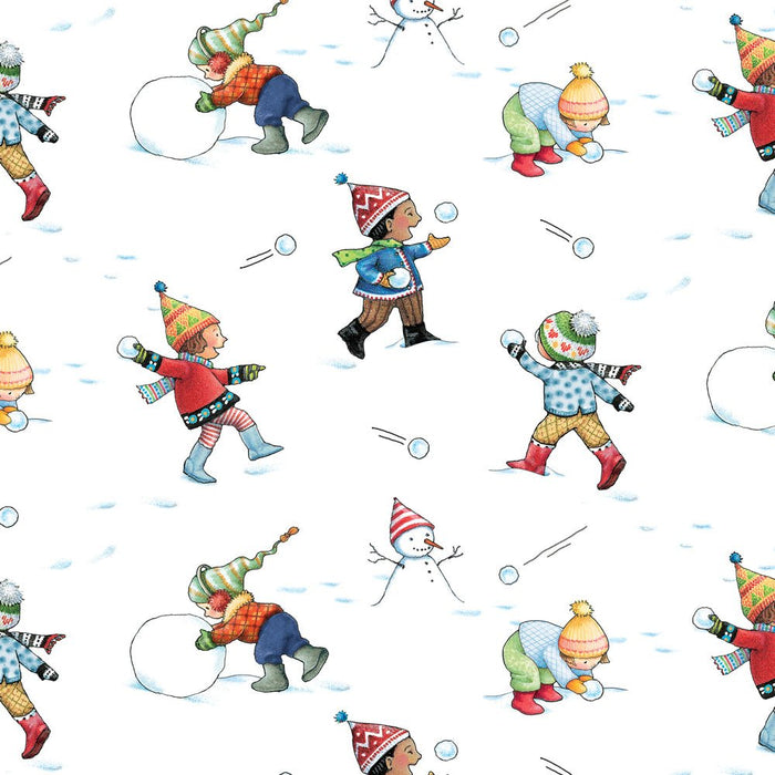 PRE - Order Snow Days by Mary Engelbreit - Snowball Fight PWMY034.WHITE - Half Yard June 2026 - Modern Fabric Shoppe