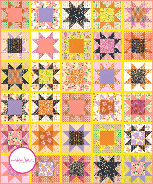 PRE-ORDER Star Adventure Quilt Kit featuring Favorite Flowers by Ruby Star Collaborative- August 2024 - Modern Fabric Shoppe