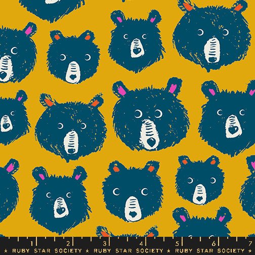 PRE-ORDER Teddy & the Bears by Sarah Watts- Teddy and the Bears RS 2102 11-Goldenrod- Half Yard- October 2024 - Modern Fabric Shoppe