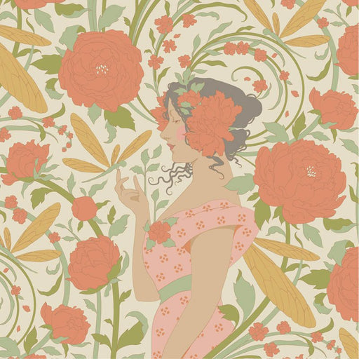 Pre - Order Tilda Songbird - Aubery TIL100643 Coral - Half Yard - February 2026 - Modern Fabric Shoppe