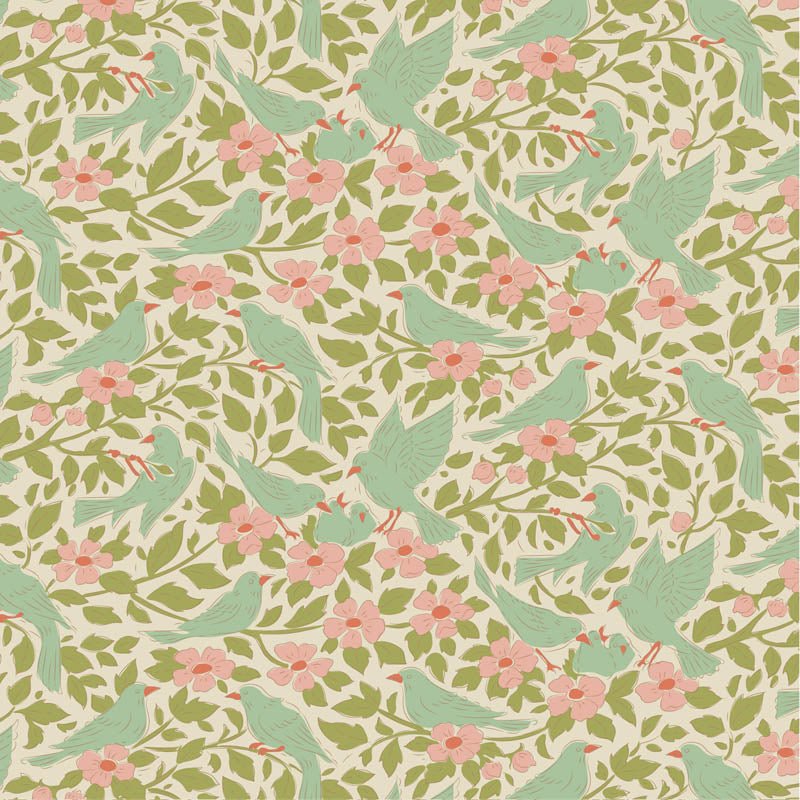 Pre - Order Tilda Songbird - Ava TIL100650 Green - Half Yard - February 2026 - Modern Fabric Shoppe