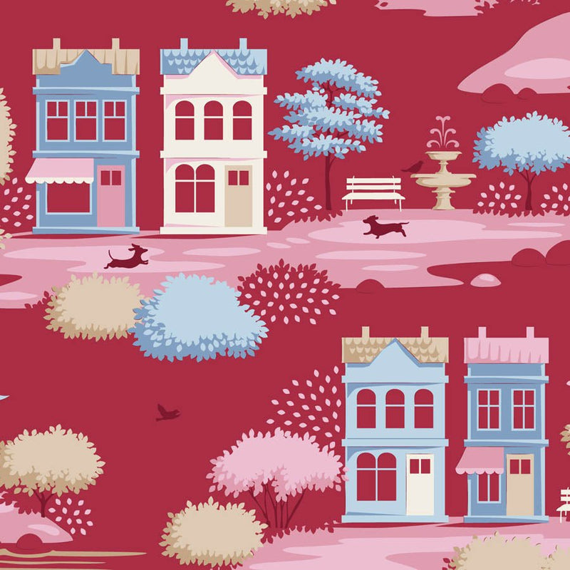 PRE-Order Tilda- Village Life Blenders- Village TIL110186 Burgundy- Half Yard- October 2026 - Modern Fabric Shoppe