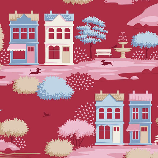 PRE-Order Tilda- Village Life Blenders- Village TIL110186 Burgundy- Half Yard- October 2026 - Modern Fabric Shoppe