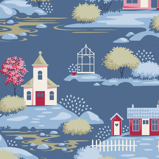 PRE-Order Tilda- Village Life Blenders- Village TIL110187 Blue- Half Yard- October 2026 - Modern Fabric Shoppe