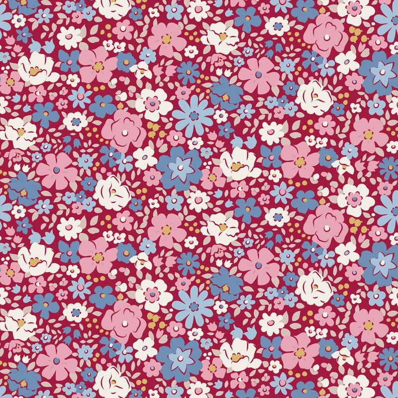 PRE-Order Tilda- Village Life- Esther TIL100695 Burgundy- Half Yard- October 2026 - Modern Fabric Shoppe