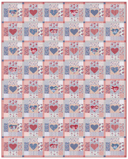 PRE- ORder Tilda- Village Life Heart of the Village Blue/Burgundy Quilt Kit featuring Village Life- October 2026 - Modern Fabric Shoppe