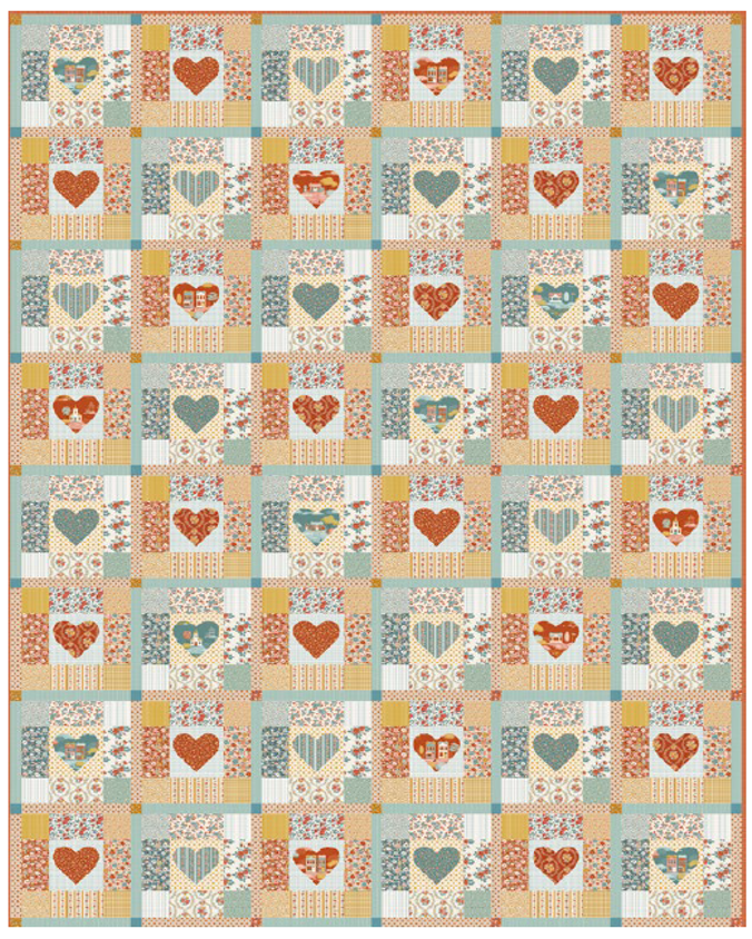 PRE- Order Tilda- Village Life Heart of the Village Rust/Teal Quilt Kit featuring Village Life- October 202r - Modern Fabric Shoppe