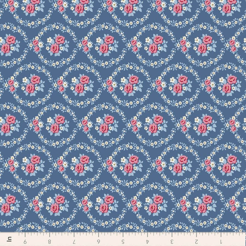 PRE-Order Tilda- Village Life- Mable TIL100697 Blue- Half Yard- October 2026 - Modern Fabric Shoppe