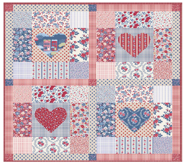 PRE-Order Tilda- Village Life Pillow Kit- Heart of Village BLUE/BURGUNDY featuring Village Life- October 2026 - Modern Fabric Shoppe