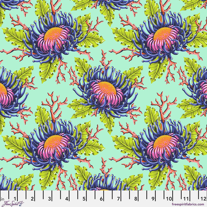 PRE - Order Tula Pink Floral Reef - Friends & Anemones PWTP265.SEAFOAM - Half Yard - April 2026 - Modern Fabric Shoppe