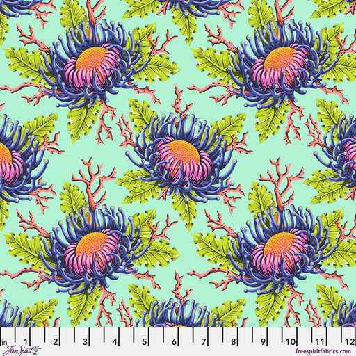 PRE - Order Tula Pink Floral Reef - Friends & Anemones PWTP265.SEAFOAM - Half Yard - April 2026 - Modern Fabric Shoppe