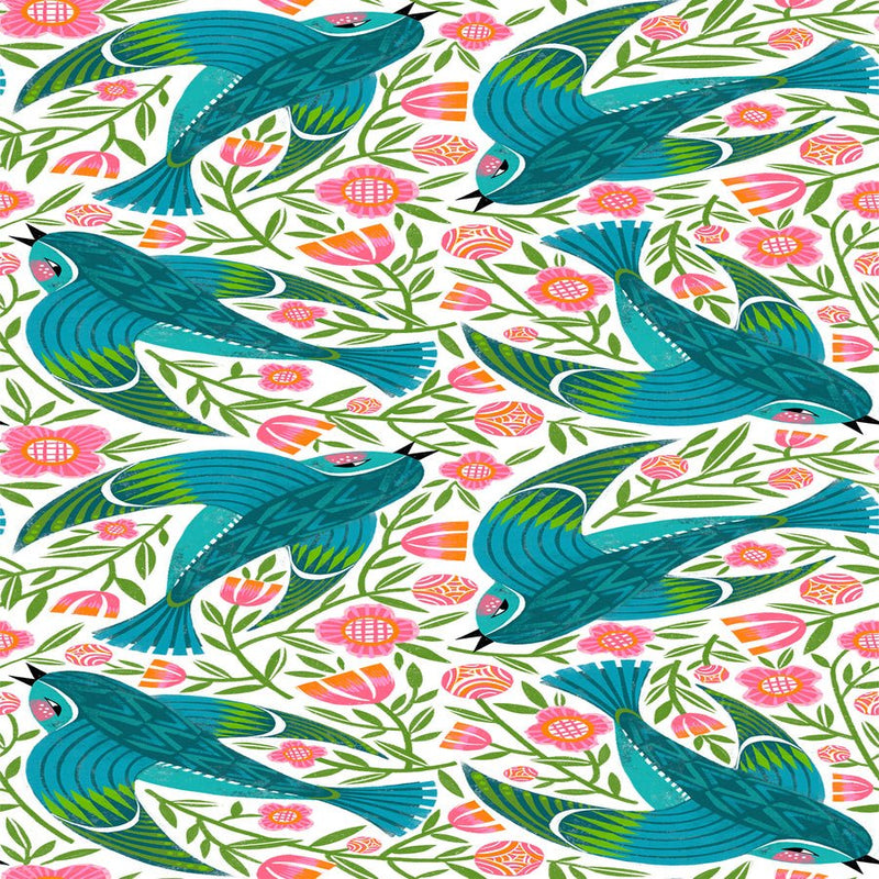 PRE - Order What the Bird said by Cori Dantini - Blue Birdy PWCD153.XWHITE - Half Yard - January 2026 - Modern Fabric Shoppe