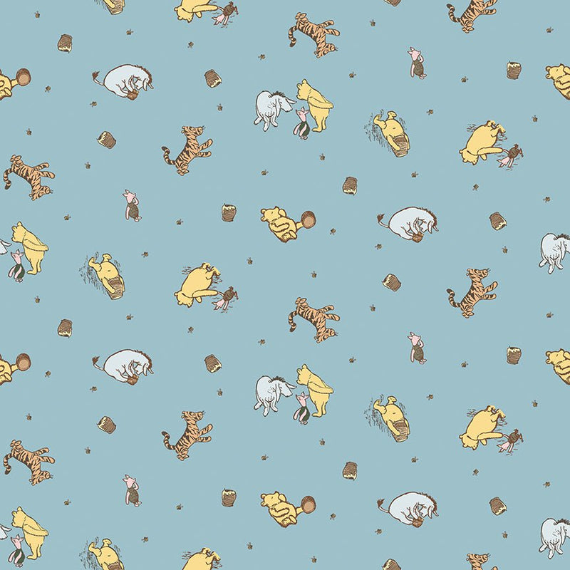 PRE - ORDER Winnie the Pooh - Baby for Riley Blake Designs - Blue Character Toss C18591 BLUE - Half Yard - December 2026 - Modern Fabric Shoppe