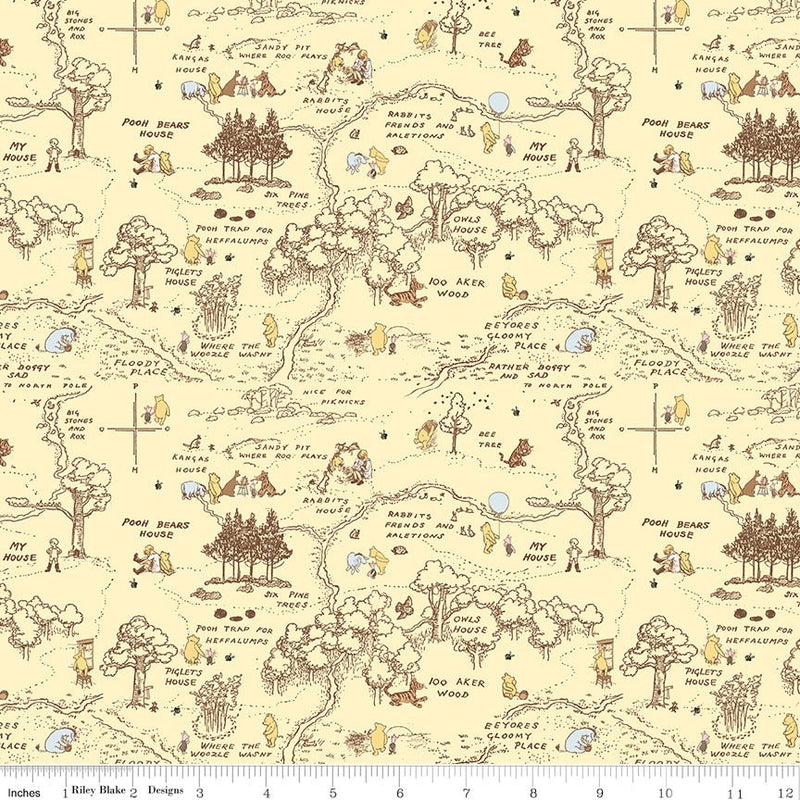 PRE - ORDER Winnie the Pooh - Baby for Riley Blake Designs - Yellow Aker Map C18592 YELLOW - Half Yard - December 2026 - Modern Fabric Shoppe