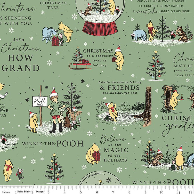 PRE-ORDER Winnie the Pooh-Christmas for Echo Park Paper Co.- Holiday Quotes C19570 GREEN- Half Yard- June 2027 - Modern Fabric Shoppe