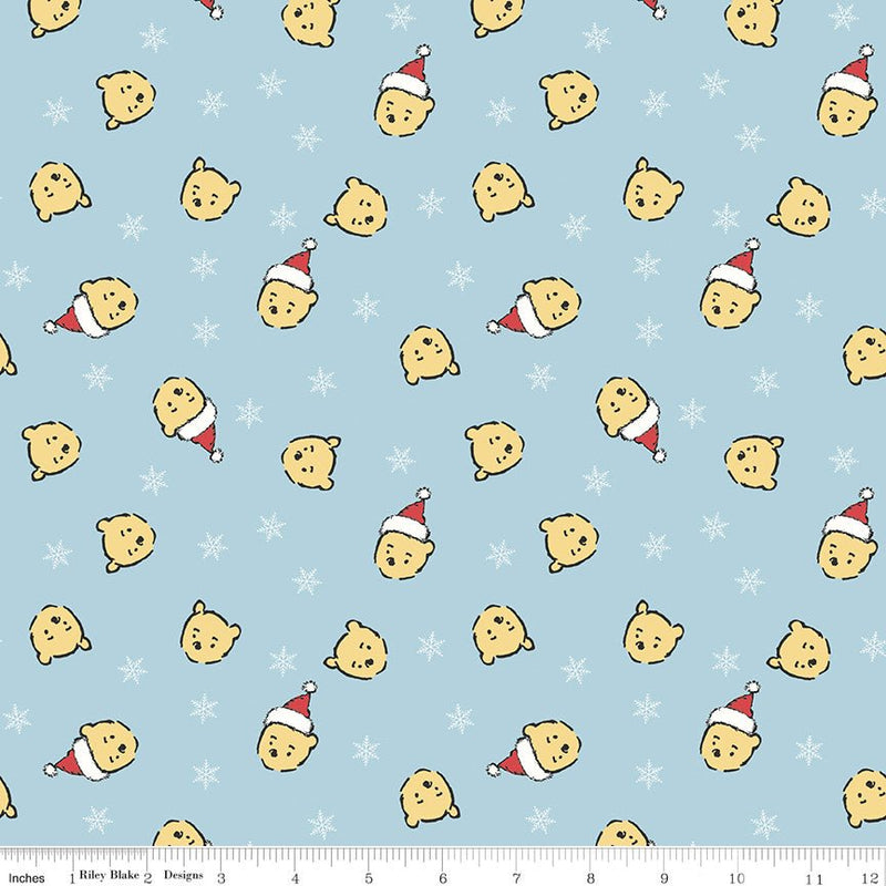 PRE-ORDER Winnie the Pooh-Christmas for Echo Park Paper Co.- Santa Pooh Jumble C19571 BLUE- Half Yard- June 2027 - Modern Fabric Shoppe