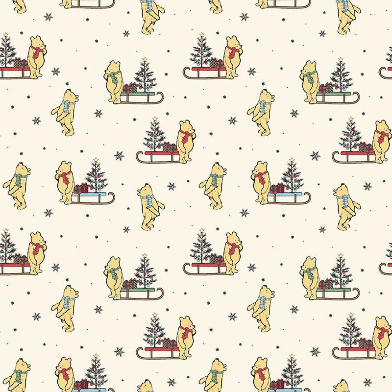 PRE-ORDER Winnie the Pooh-Christmas for Echo Park Paper Co.- Sleds C19572 CREAM- Half Yard- June 2027 - Modern Fabric Shoppe