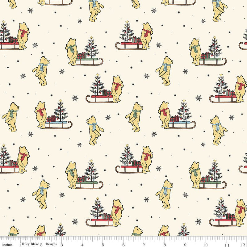 PRE-ORDER Winnie the Pooh-Christmas for Echo Park Paper Co.- Sleds C19572 CREAM- Half Yard- June 2027 - Modern Fabric Shoppe