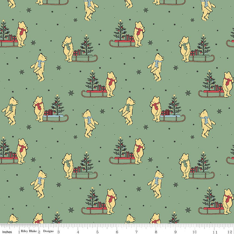 PRE-ORDER Winnie the Pooh-Christmas for Echo Park Paper Co.- Sleds C19572 GREEN- Half Yard- June 2027 - Modern Fabric Shoppe