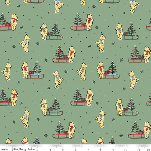 PRE-ORDER Winnie the Pooh-Christmas for Echo Park Paper Co.- Sleds C19572 GREEN- Half Yard- June 2027 - Modern Fabric Shoppe