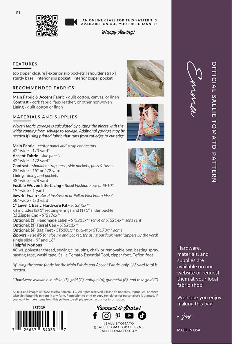 Sallie Tomato Paper Pattern - Emma - Modern Fabric Shoppe