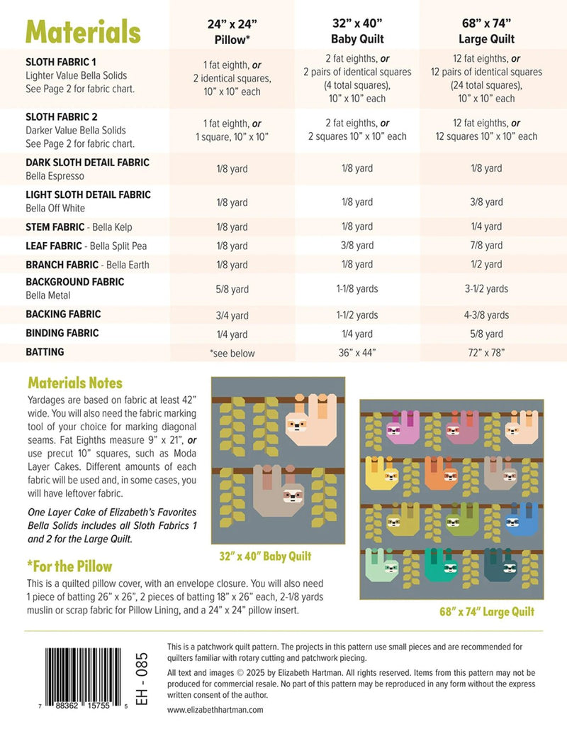 Snuggly Sloths Quilt Pattern By Elizabeth Hartman - Modern Fabric Shoppe