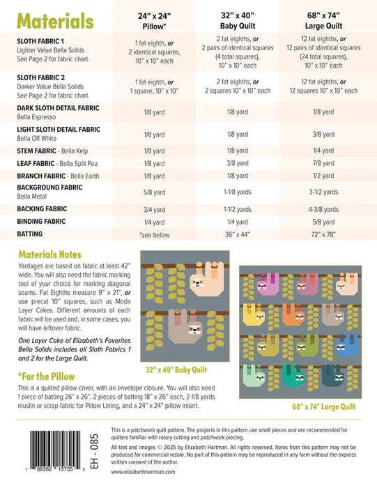 Snuggly Sloths Quilt Pattern By Elizabeth Hartman - Modern Fabric Shoppe