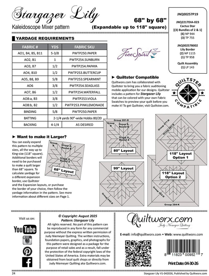Stargazer Lily Quilt Pattern- Foundation Paper Piecing - Modern Fabric Shoppe