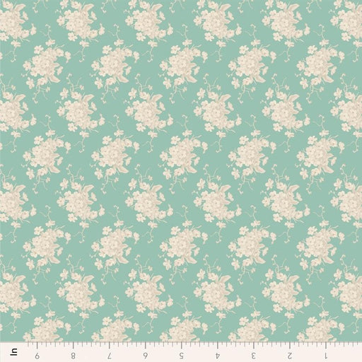 Tilda Sunday Brunch - White Flowers TIL110581 Teal - Half Yard - February 2025 - Modern Fabric Shoppe