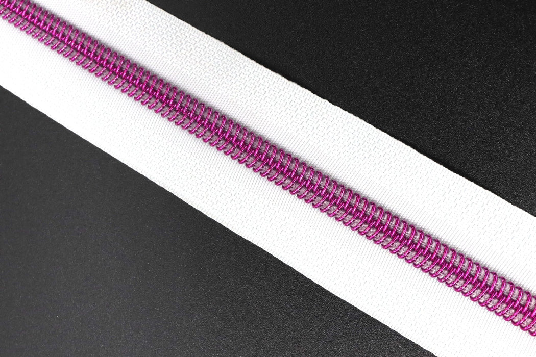 White - #5 Pink Nylon Coil Zipper Tape - *Not by Annie - Modern Fabric Shoppe