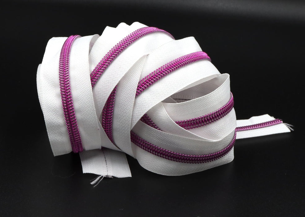 White - #5 Pink Nylon Coil Zipper Tape - *Not by Annie - Modern Fabric Shoppe