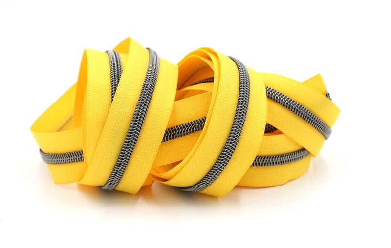 Sunshine Yellow- #5 Gunmetal Nylon Coil Zipper Tape