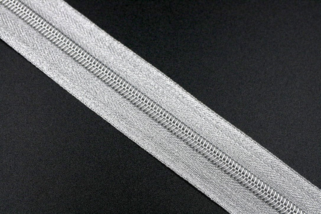 Metallic Silver- #5 Silver Nylon Coil Zipper Tape