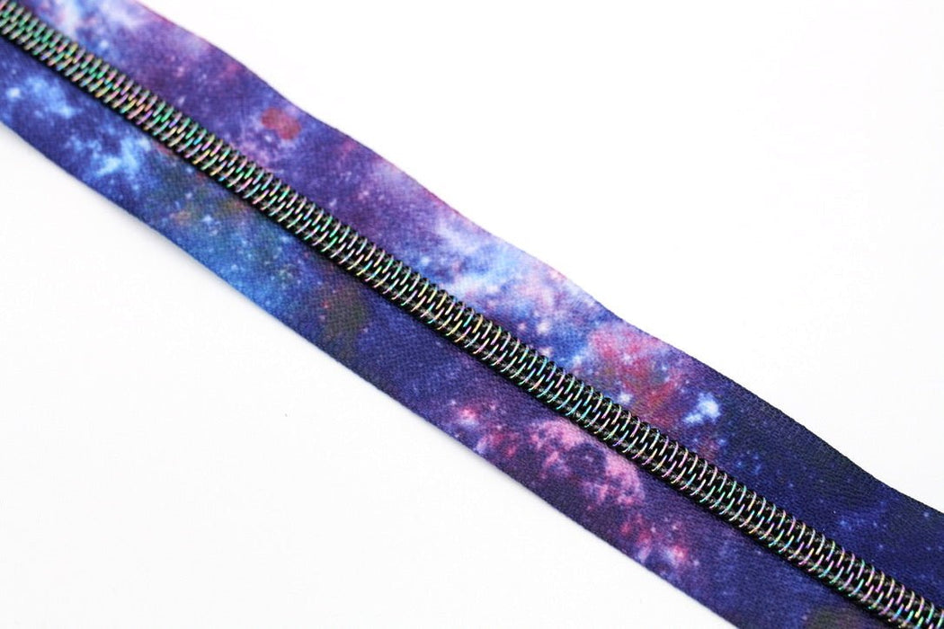 Blue Galaxy- #5 Black Star Rainbow Nylon Coil Zipper Tape