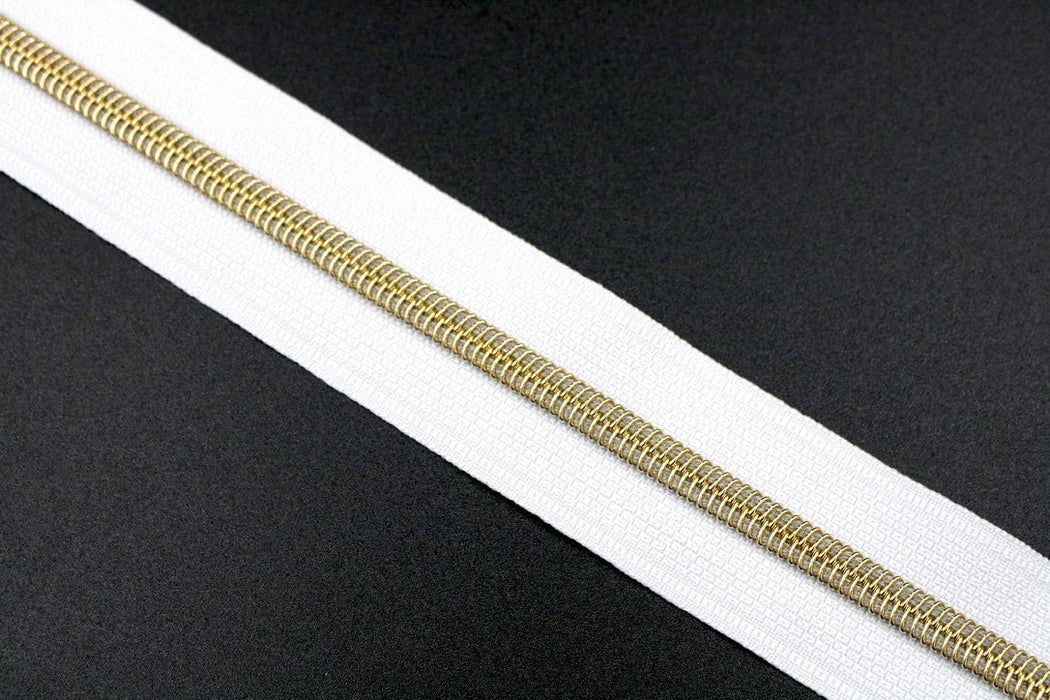 White- #5 Gold Nylon Coil Zipper Tape