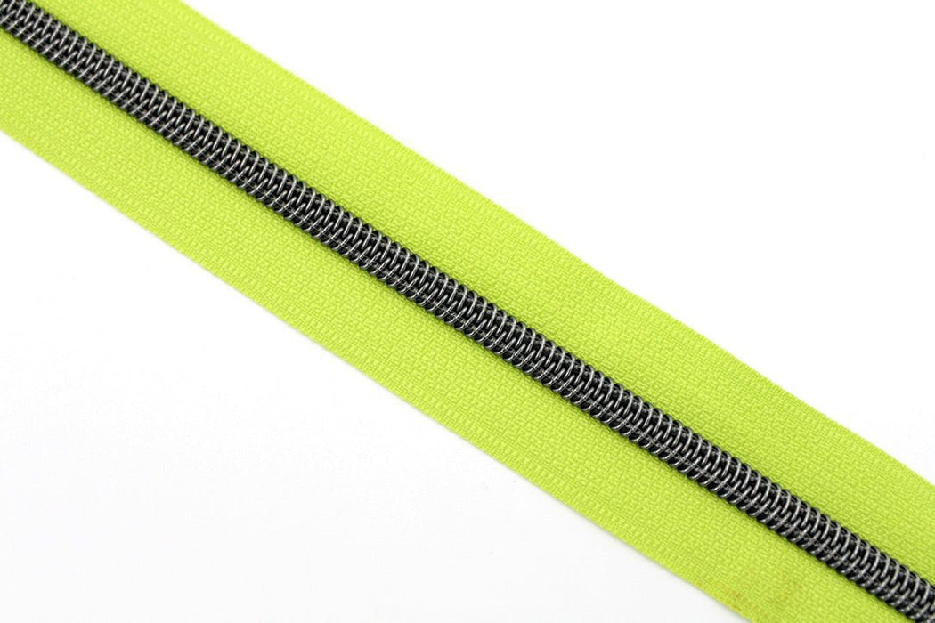 Lime Green- #5 Gunmetal Nylon Coil Zipper Tape