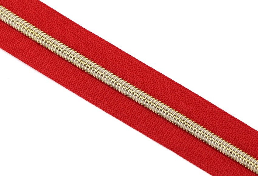 Really Red- #5 Gold Nylon Coil Zipper Tape