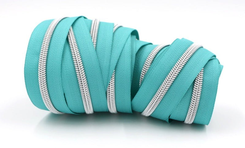 Caribbean Teal- #5 Silver Nylon Coil Zipper Tape
