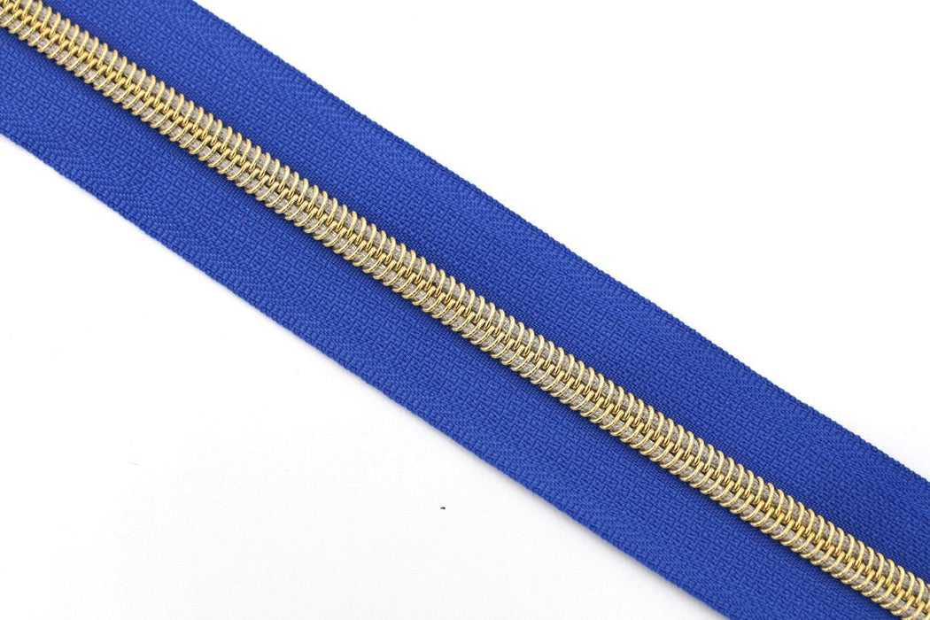 Sapphire Blue- #5 Gold Nylon Coil Zipper Tape
