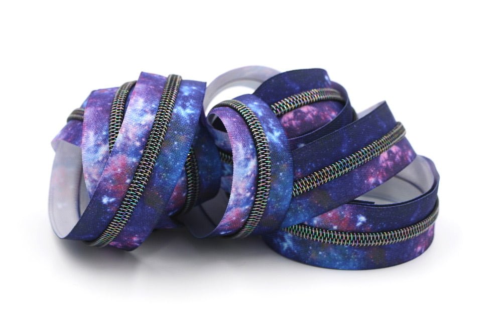 Blue Galaxy- #5 Black Star Rainbow Nylon Coil Zipper Tape