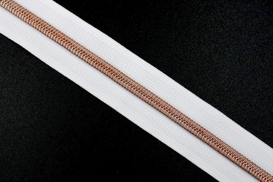 White- #5 Rose Gold Nylon Coil Zipper Tape