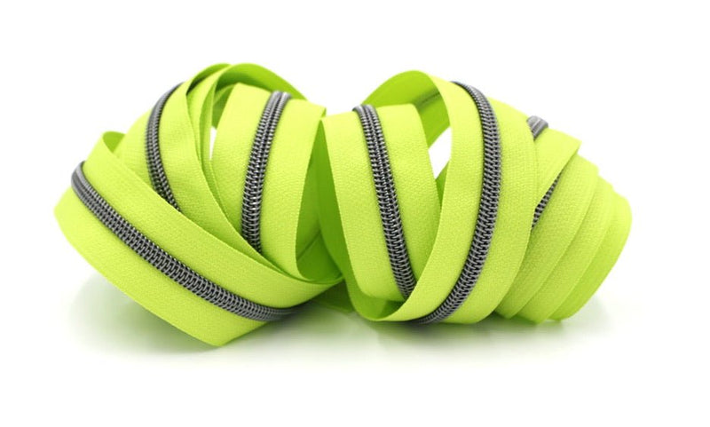 Lime Green- #5 Gunmetal Nylon Coil Zipper Tape