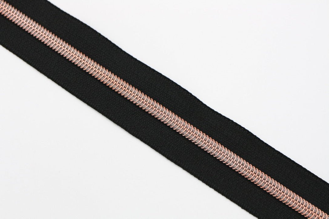 Black- #5 Rose Gold Nylon Coil Zipper Tape