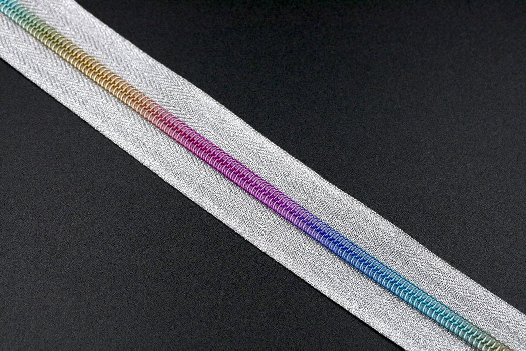 Silver Metallic- #5 Rainbow Nylon Coil Zipper Tape
