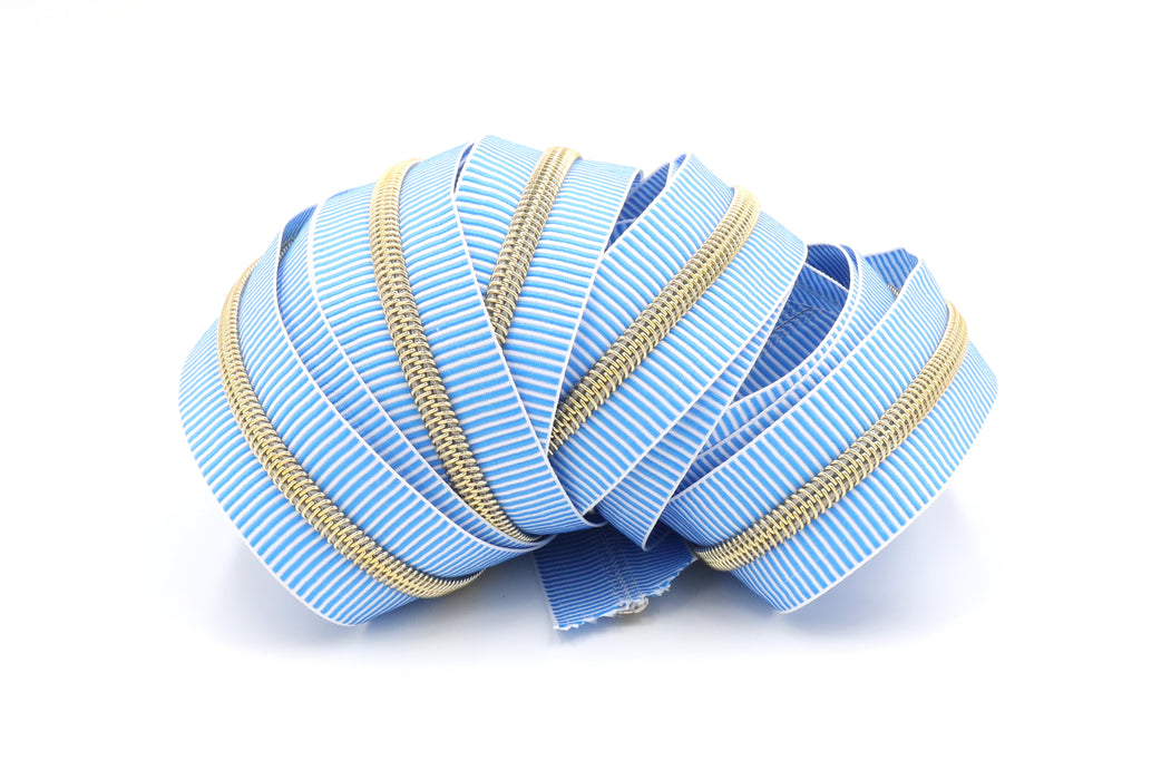 Turquoise Zebra Stripe- #5 Gold Nylon Coil Zipper Tape