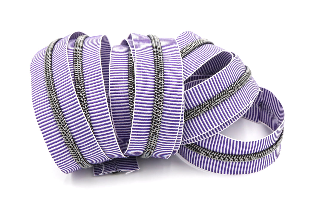 Purple Zebra Stripes- #5 Gunmetal Nylon Coil Zipper Tape